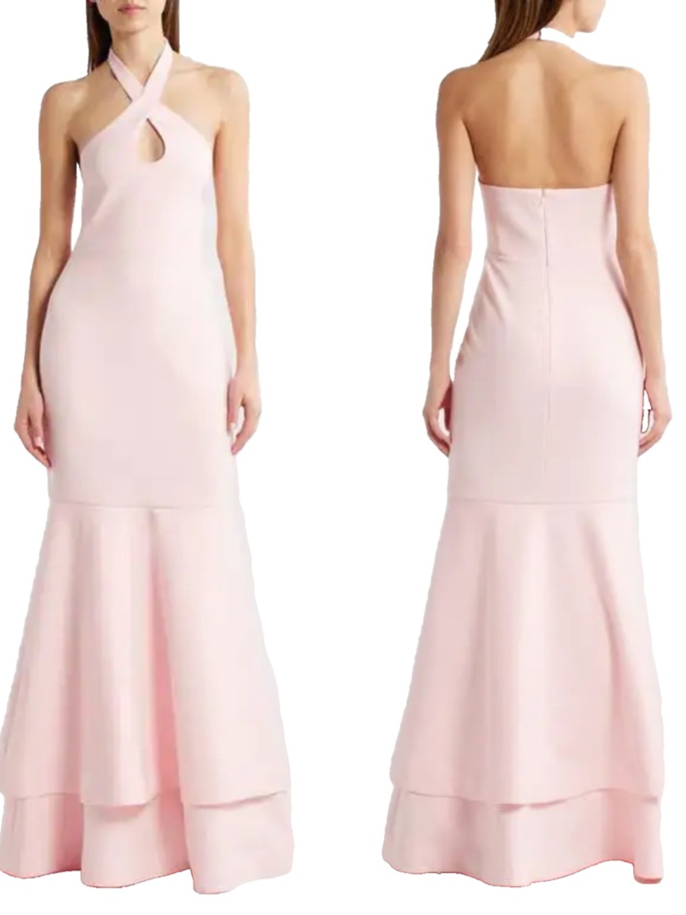 NEW LIKELY Nia HALTER Pink BRIDESMAID Evening Dress RUFFLE Tier MERMAID GOWN 10